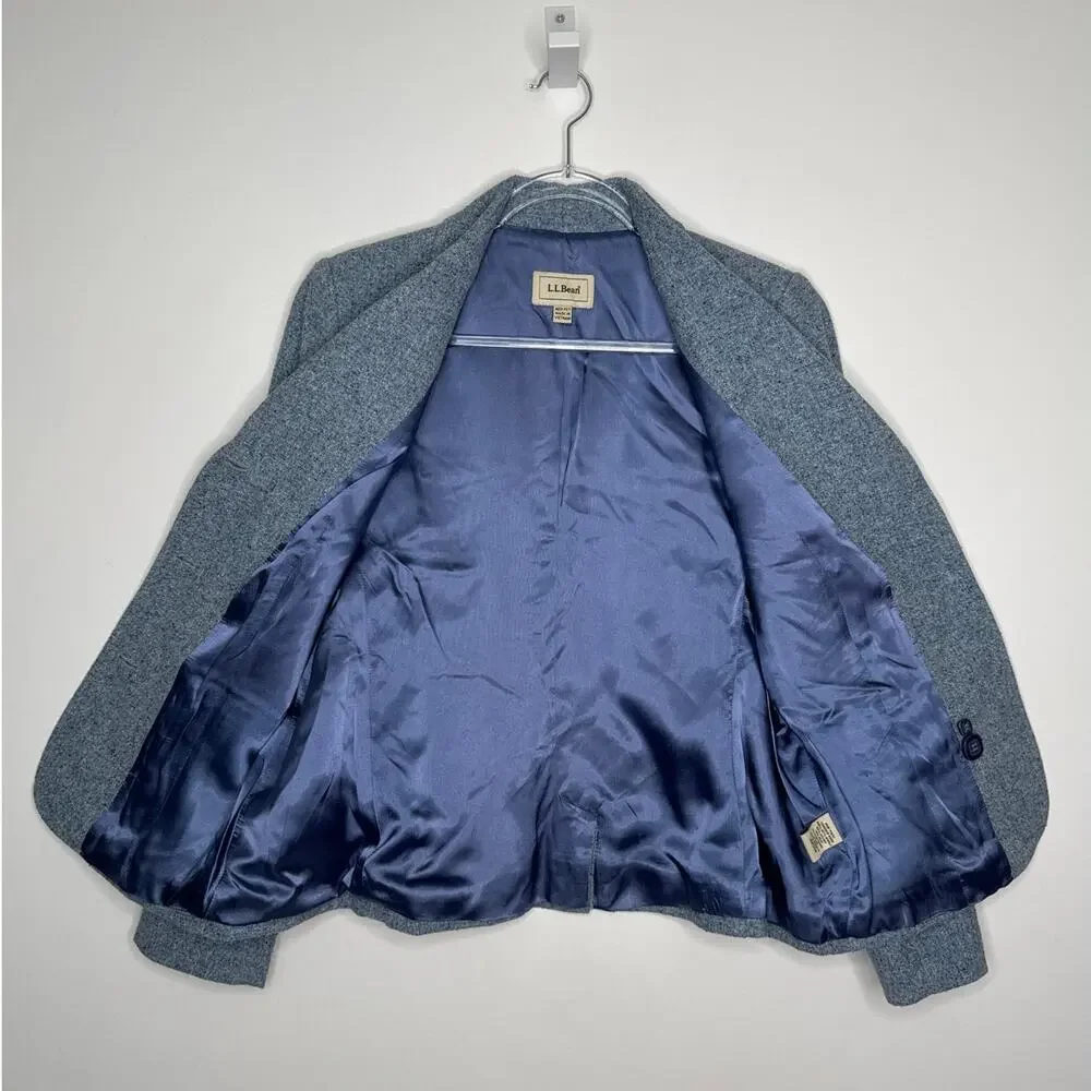 Vintage 1990s L.L. Bean Blue Wool Silk Mix Tweed Blazer medium petite - Picture 11 of 16